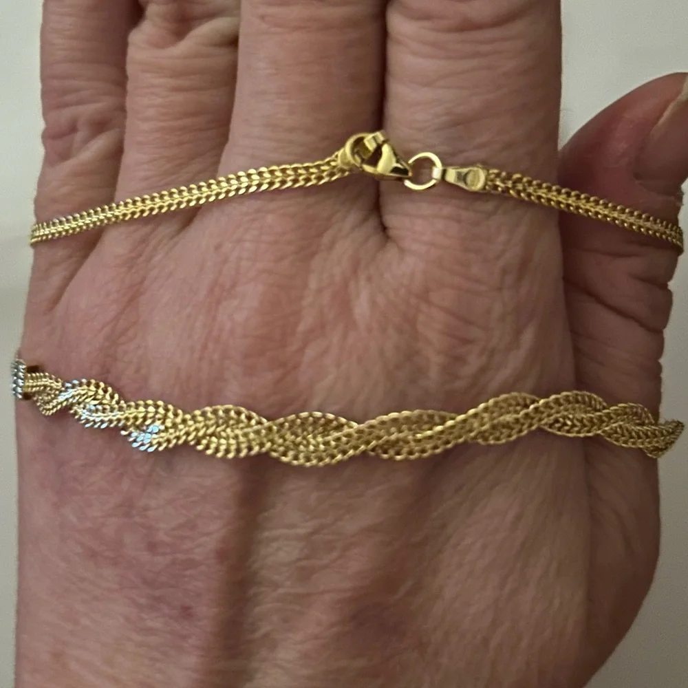 NEW SOLID 10K YG Necklace Yellow Gold Double Curb Link Braided Design Chain 10k - Picture 1 of 15